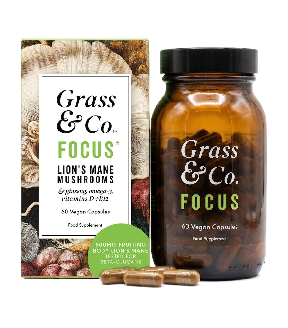 Grass & Co. Focus Lion's Mane mushroom supplement 60 vegan capsules, UK version