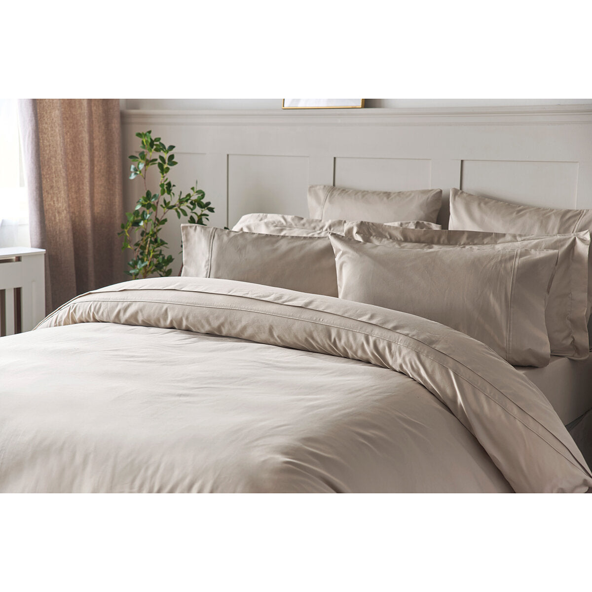 Belledorm cotton sateen pillowcase pair 600 thread count taupe (British brand)
