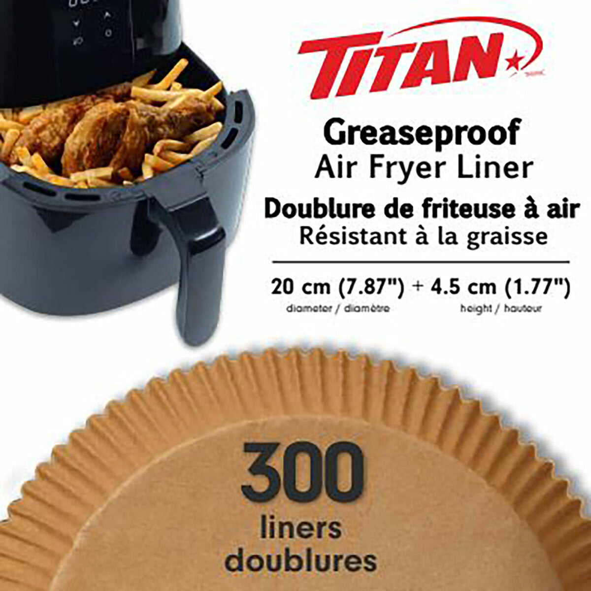 Titan Air Fryer Liners 20cm round 300 pack (British brand)