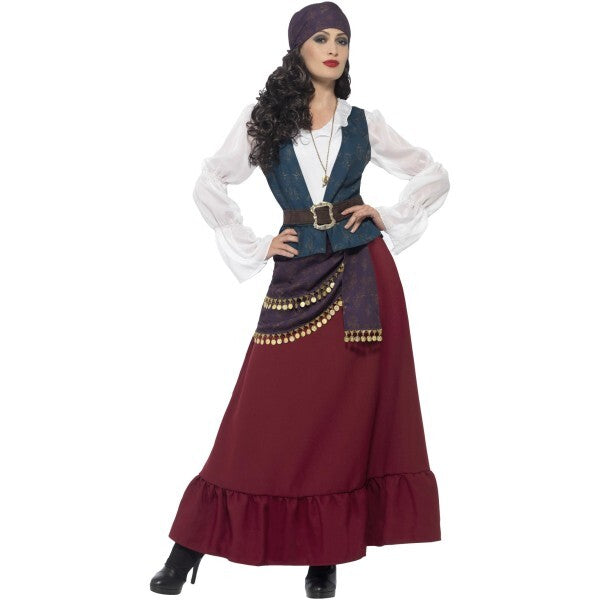 Smiffys Deluxe Pirate Buccaneer Beauty Costume purple dress sash bandana necklace, UK version