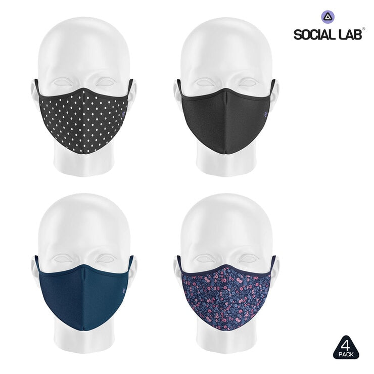 Social Lab Face Masks Triple Layer Reusable 4 Pack, imported from the UK