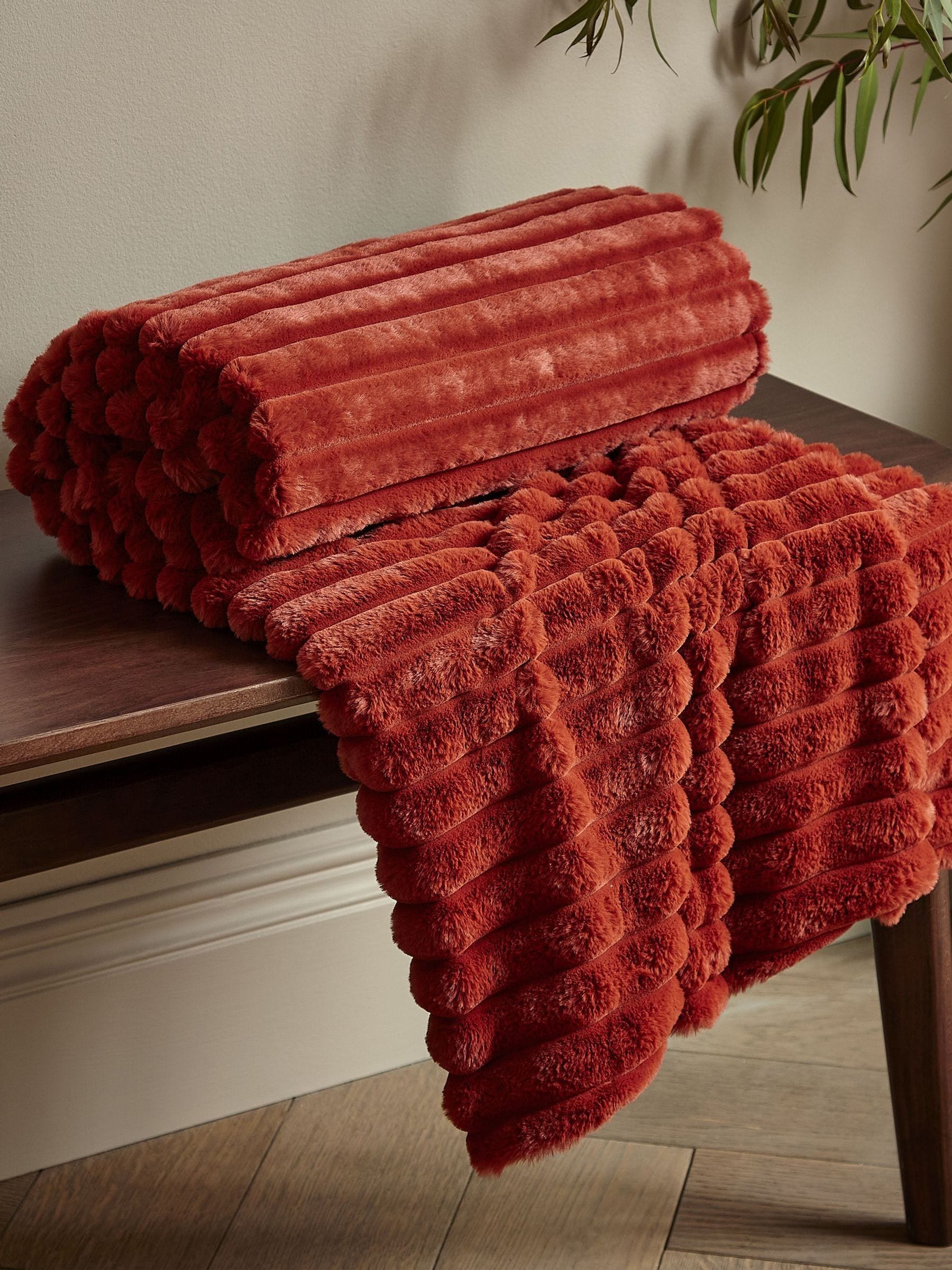 Catherine Lansfield Orange Soft and Cosy Ribbed Faux Fur Throw