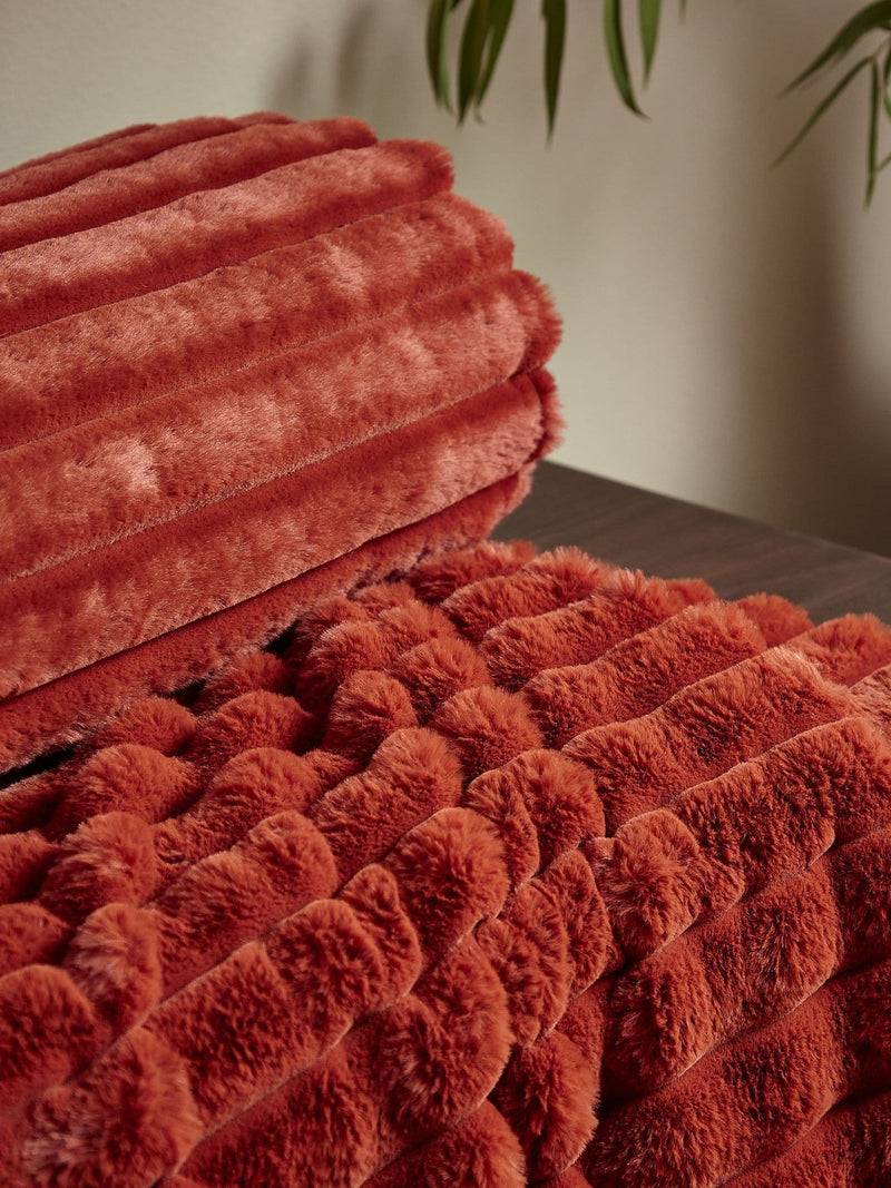 Catherine Lansfield Orange Soft and Cosy Ribbed Faux Fur Throw