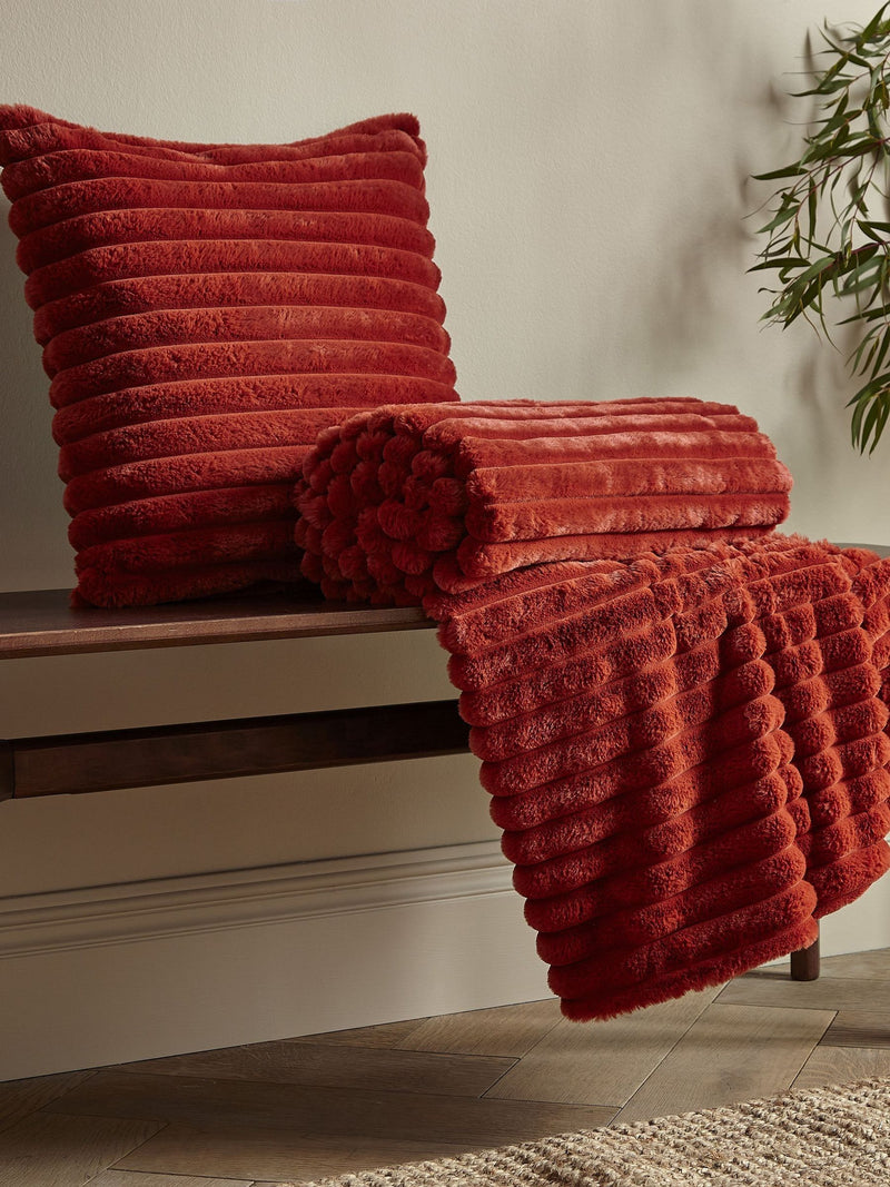 Catherine Lansfield Orange Soft and Cosy Ribbed Faux Fur Throw
