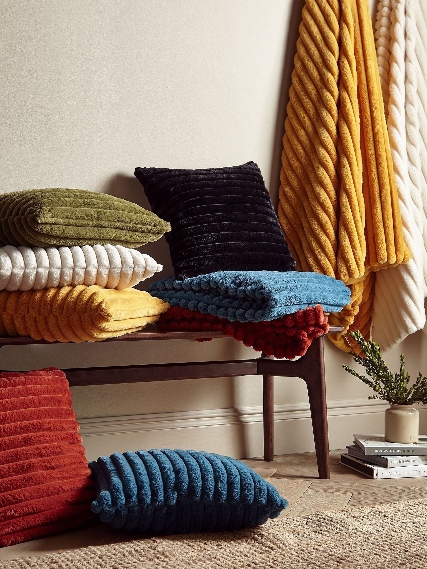 Catherine Lansfield Orange Soft and Cosy Ribbed Faux Fur Throw