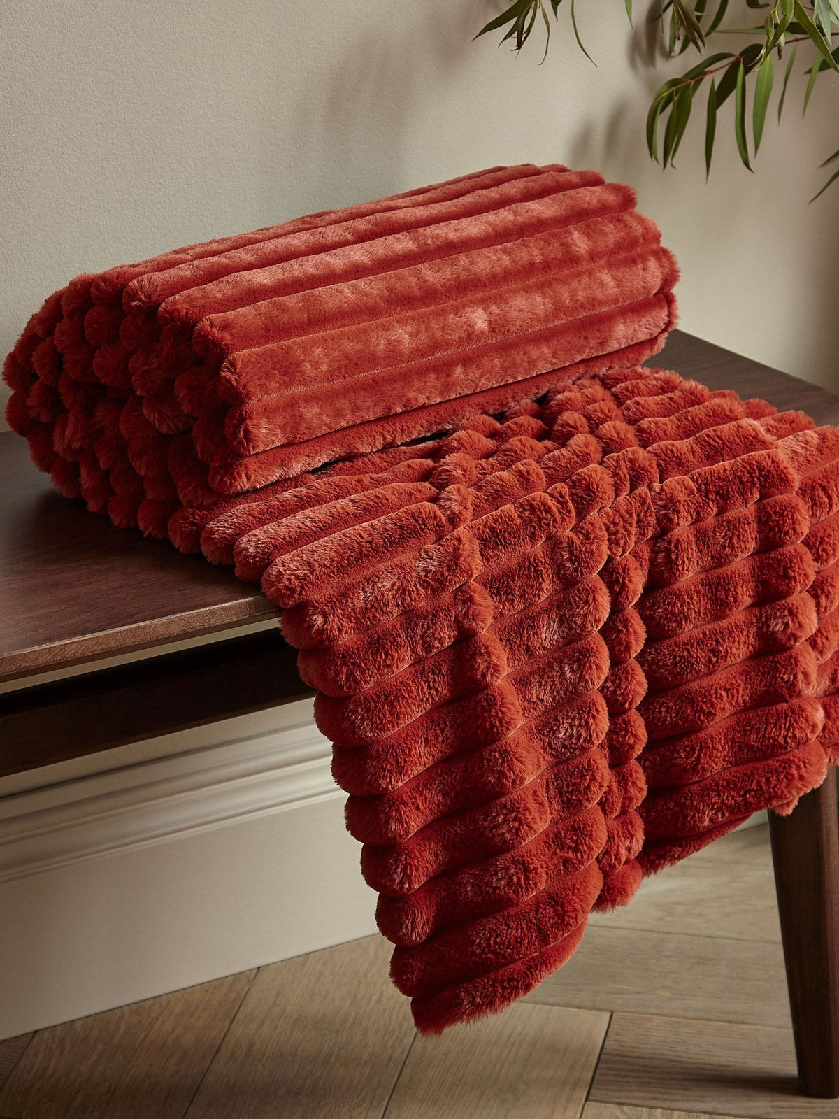 Catherine Lansfield Orange Soft and Cosy Ribbed Faux Fur Throw