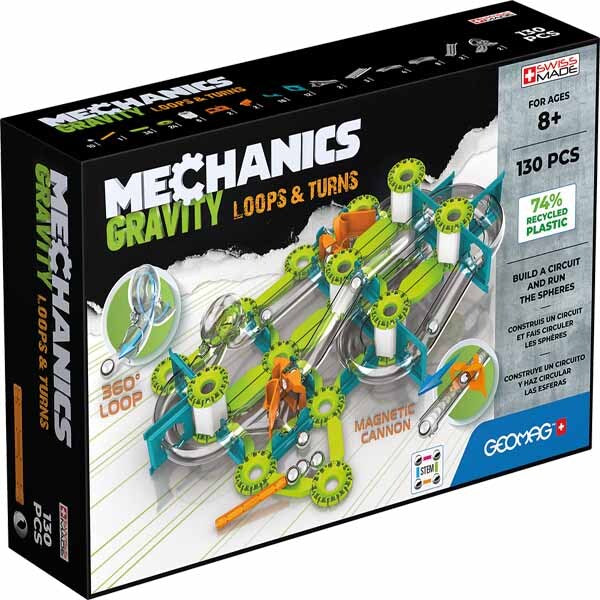 Geomag Mechanics Gravity magnetic loops and turns 130 piece set - British product