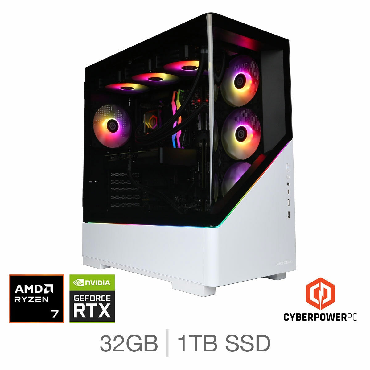 CyberPowerPC gaming desktop AMD Ryzen 7 RTX 5080 white, imported from the UK