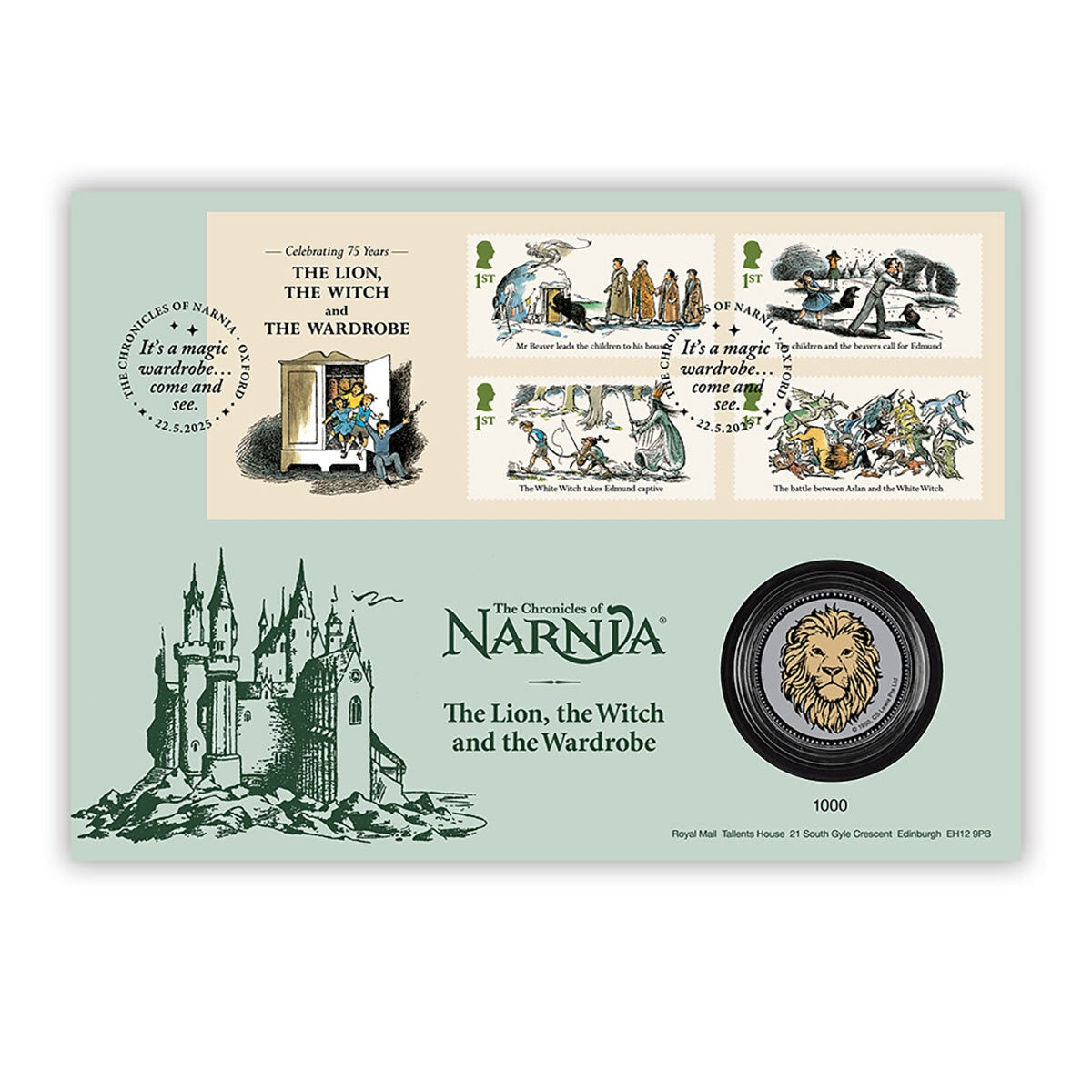 Royal Mail Narnia stamps and medal cover limited edition, imported from the UK