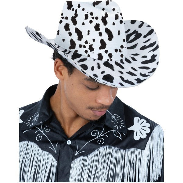 Smiffys cow print cowboy hat with cord - British product