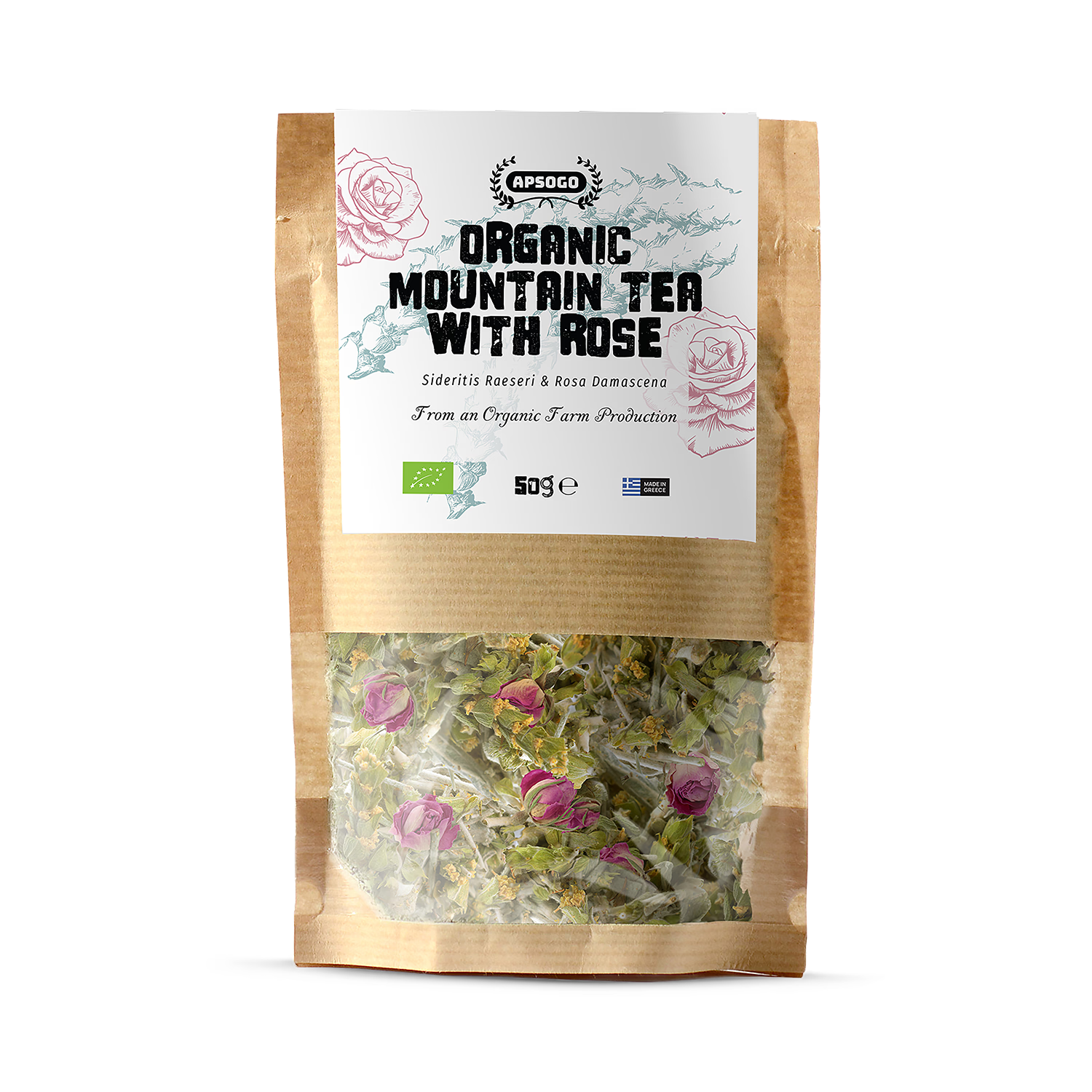 APSOGO organic herbal tea with rose 50g (British brand)