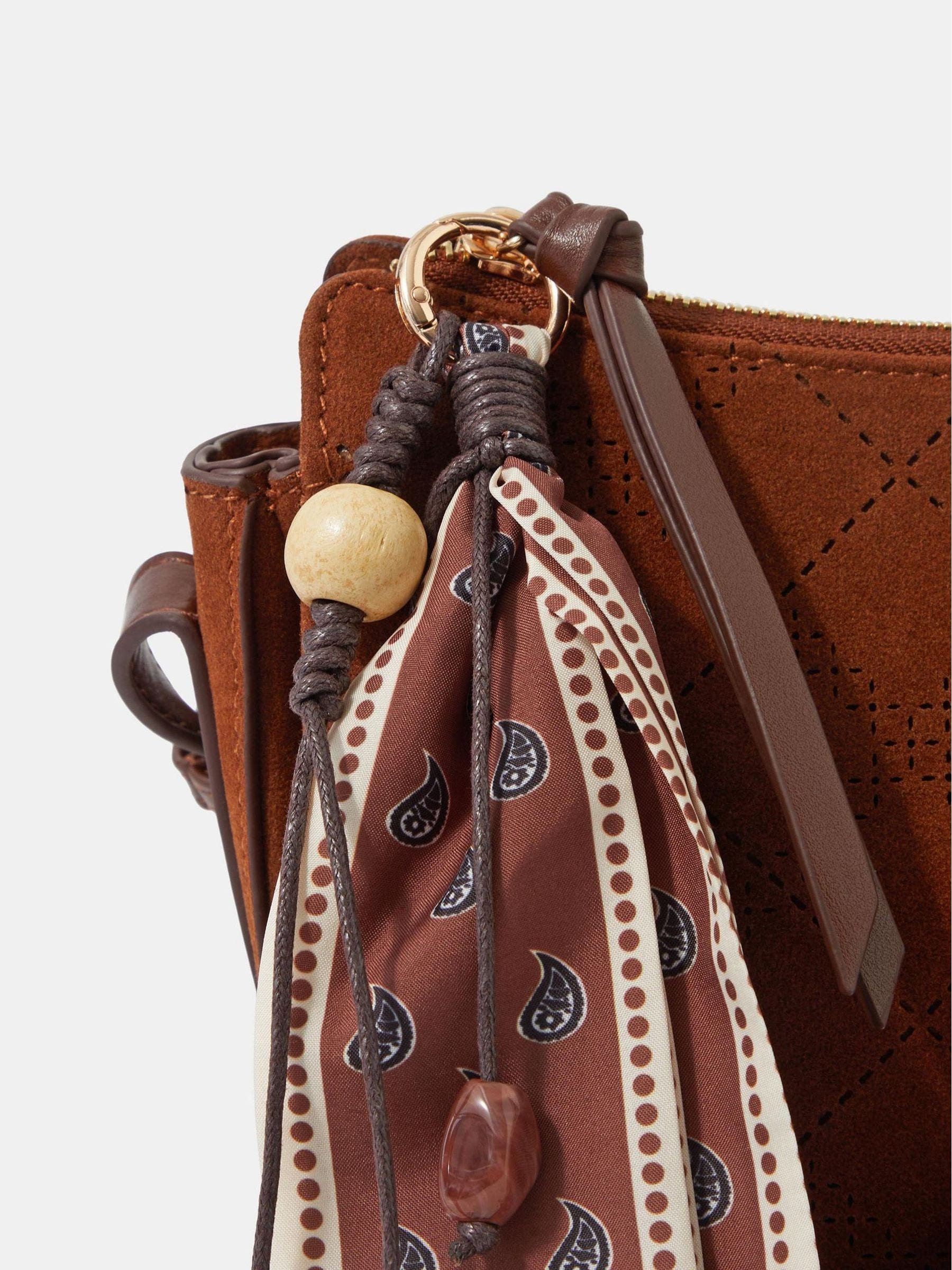 Accessorize brown faux suede crossbody bag with scarf charm (British brand)