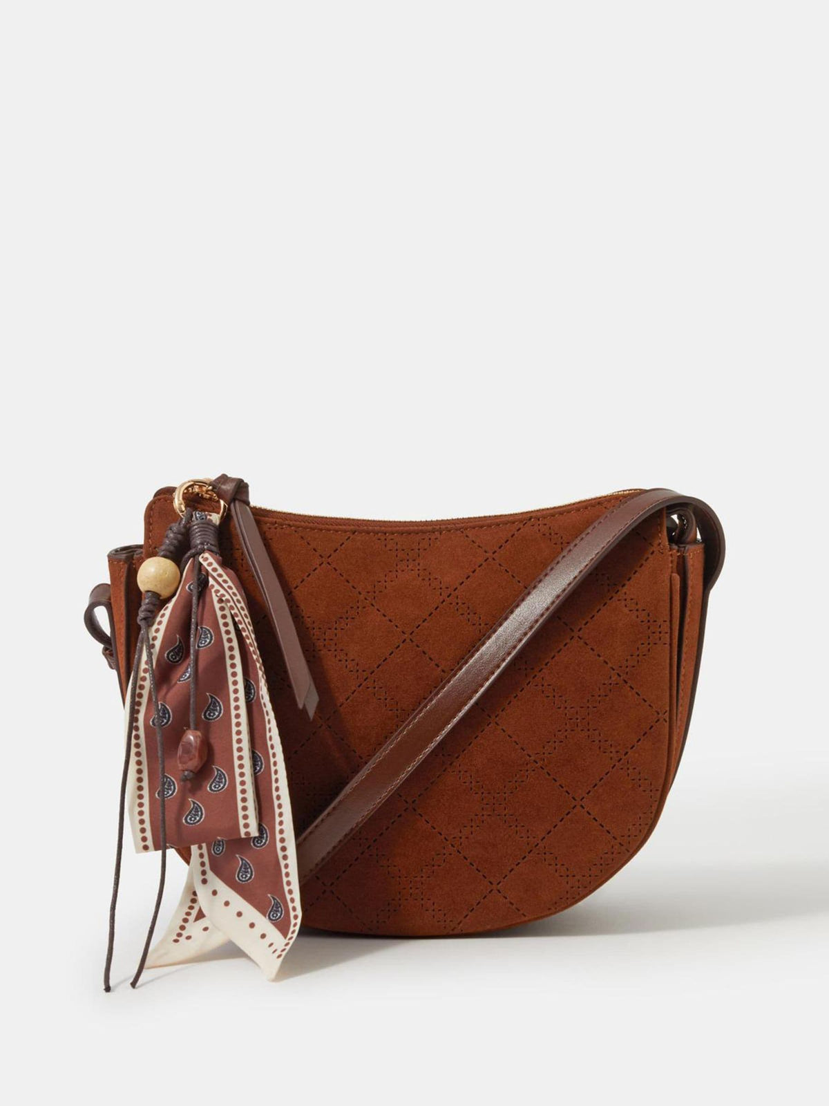 Accessorize brown faux suede crossbody bag with scarf charm (British brand)