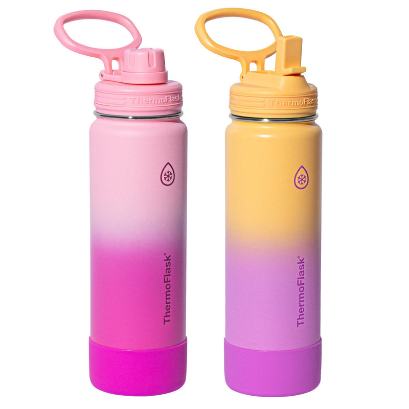 ThermoFlask Stainless Steel 700ml Water Bottle, 2 Pack in Pink & Orange