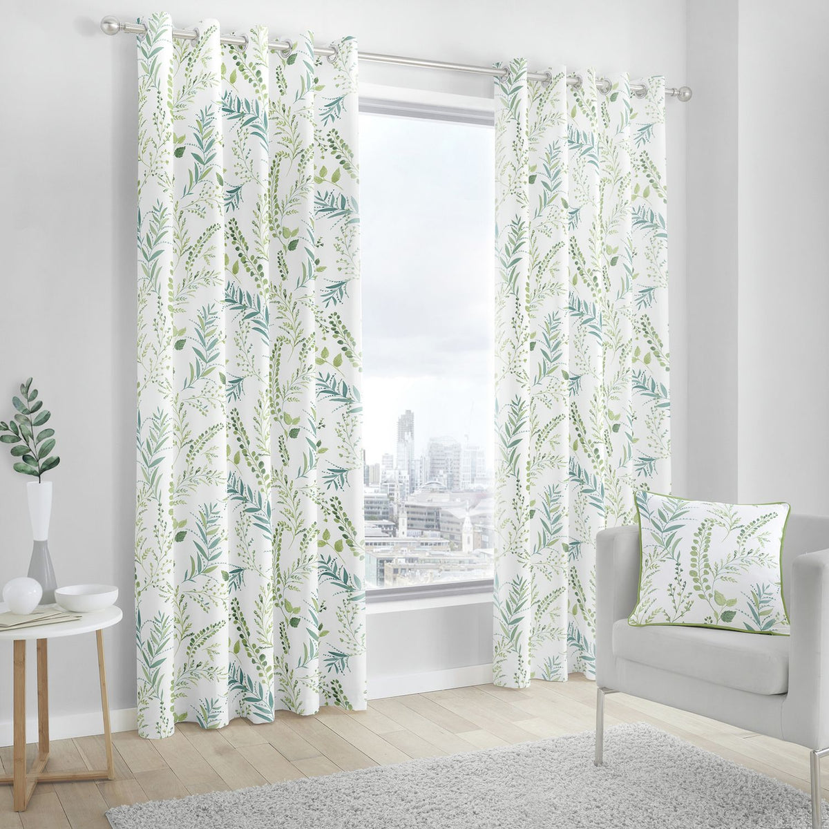 Fusion Fernworthy Floral Eyelet Curtains - Green - 168x183cm