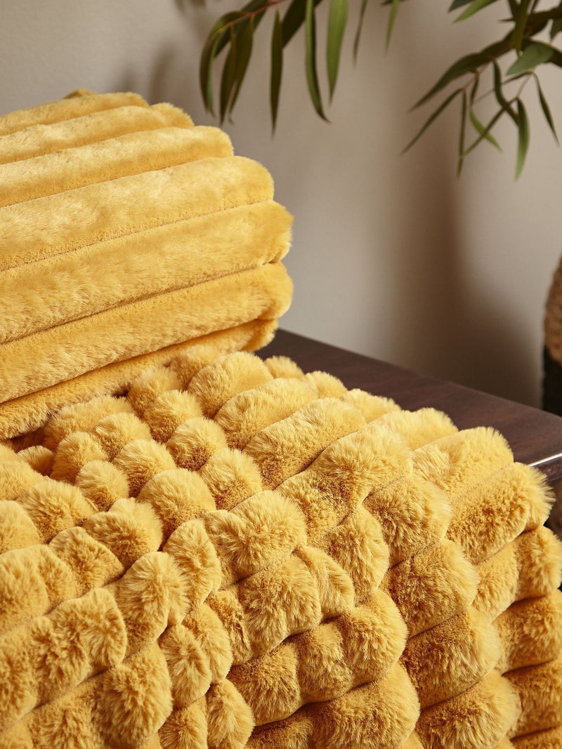 Catherine Lansfield Yellow Soft and Cosy Ribbed Faux Fur Throw