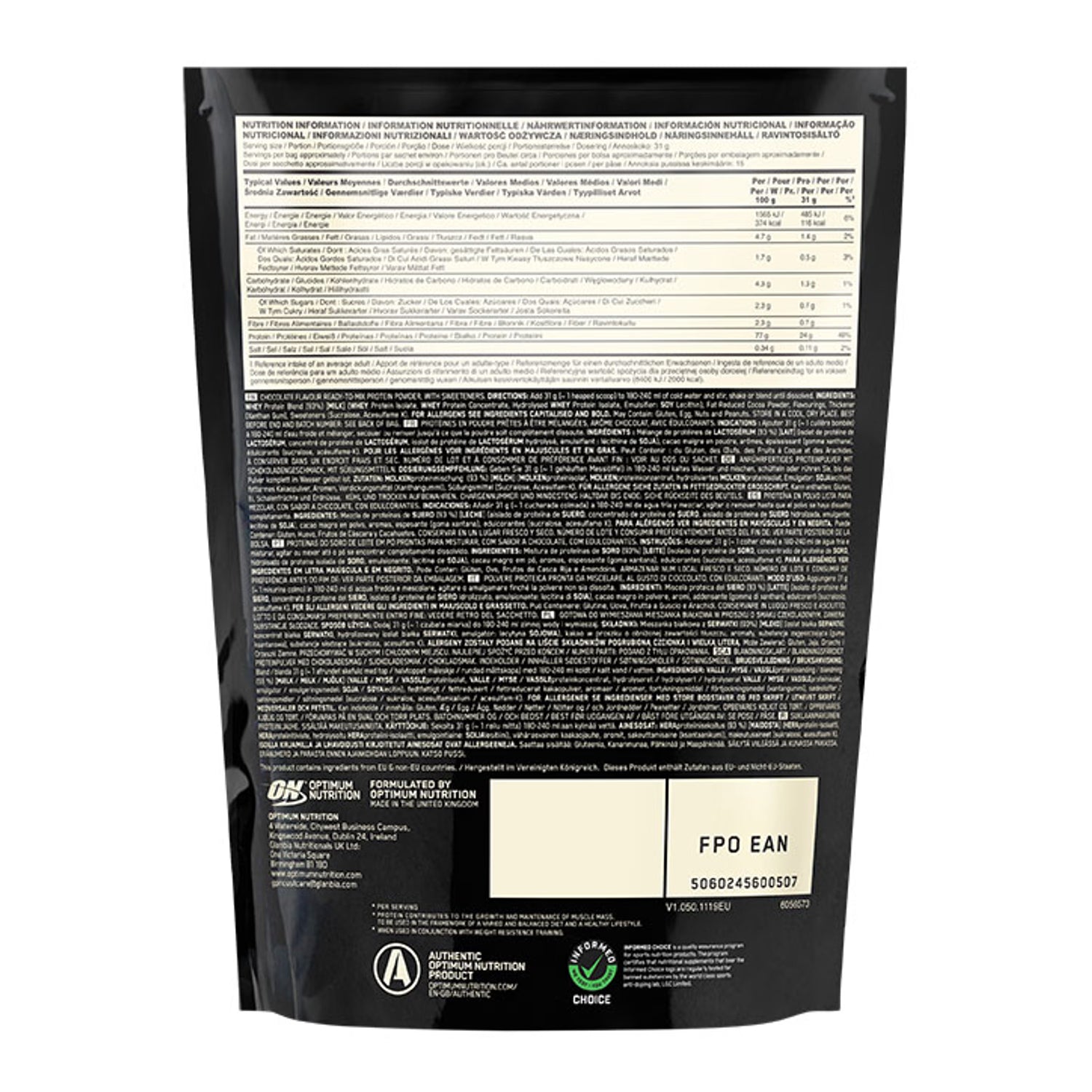 Optimum Nutrition Whey Protein Double Rich Chocolate 465g (British brand)