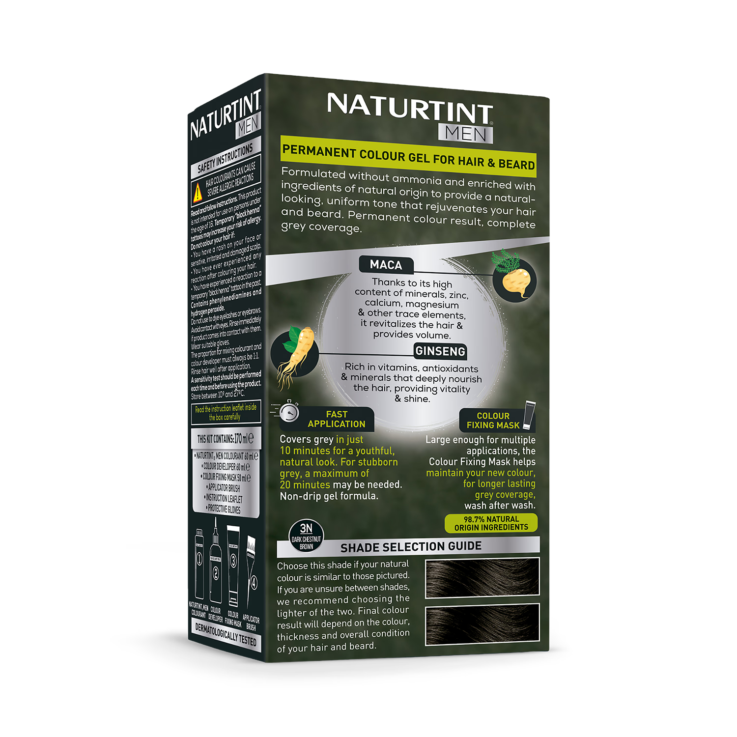 Naturtint Men Hair Colour Gel 3N Dark Chestnut Brown 170ml, UK version