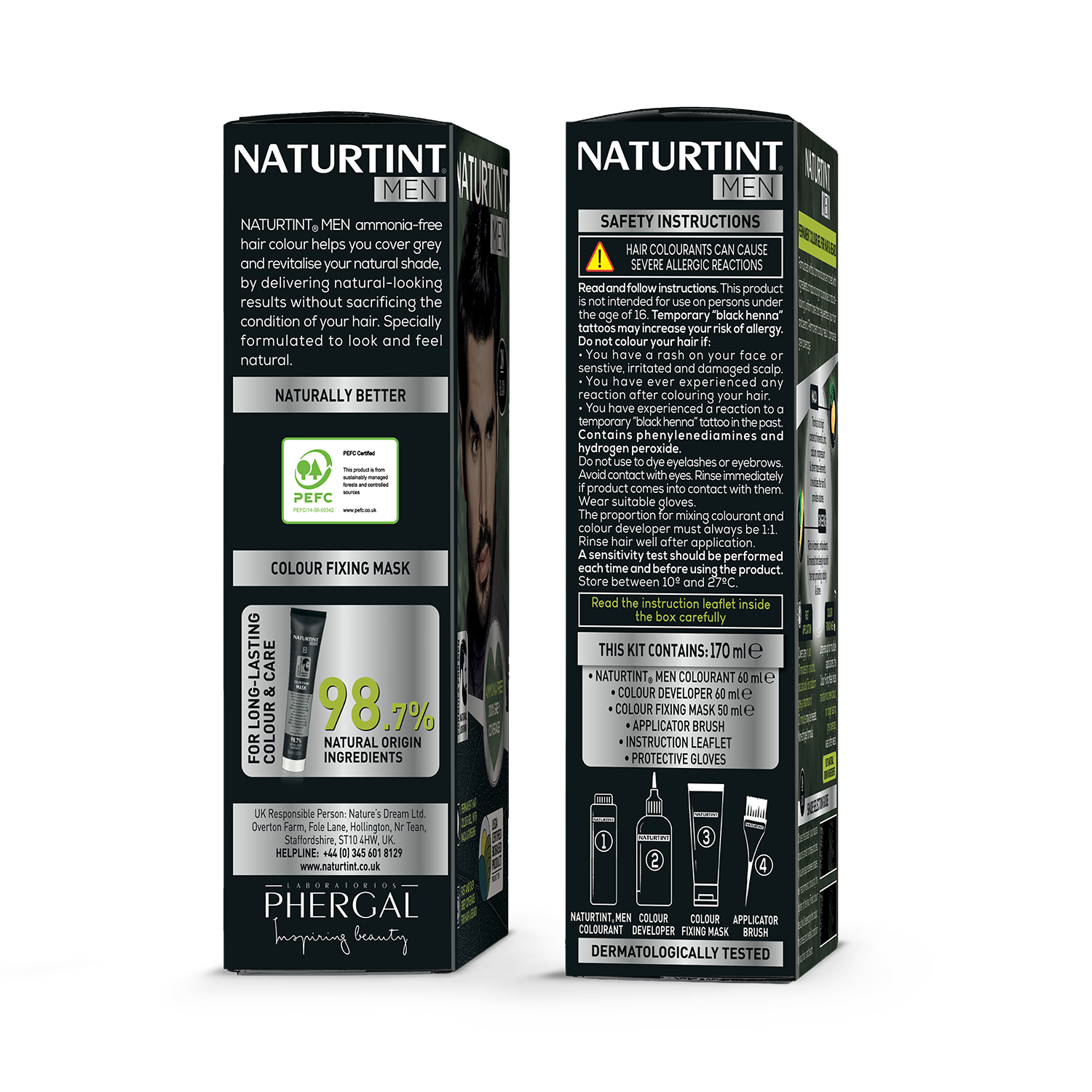 Naturtint Men Hair Colour Gel 3N Dark Chestnut Brown 170ml, UK version