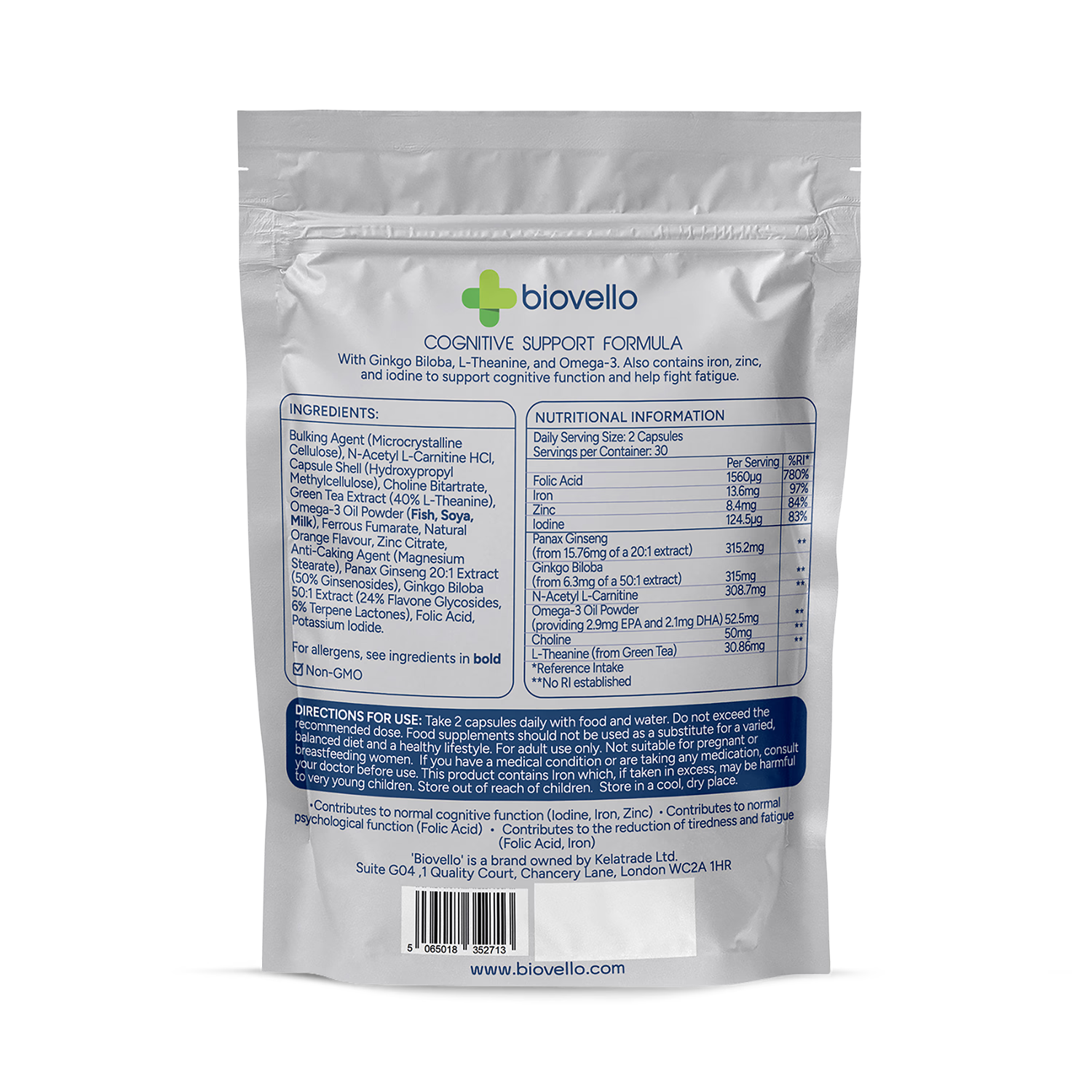 Biovello cognitive support formula 60 capsules, UK version