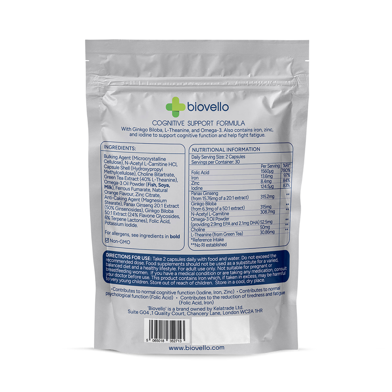 Biovello cognitive support formula 60 capsules, UK version