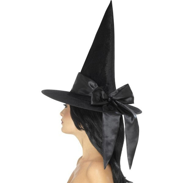 Smiffys deluxe witch hat black with black bow (British brand)