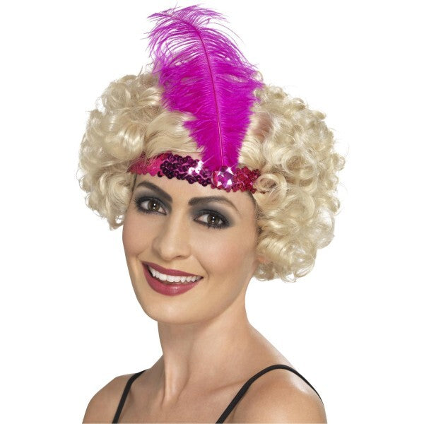 Smiffys pink feather flapper headband (British brand)