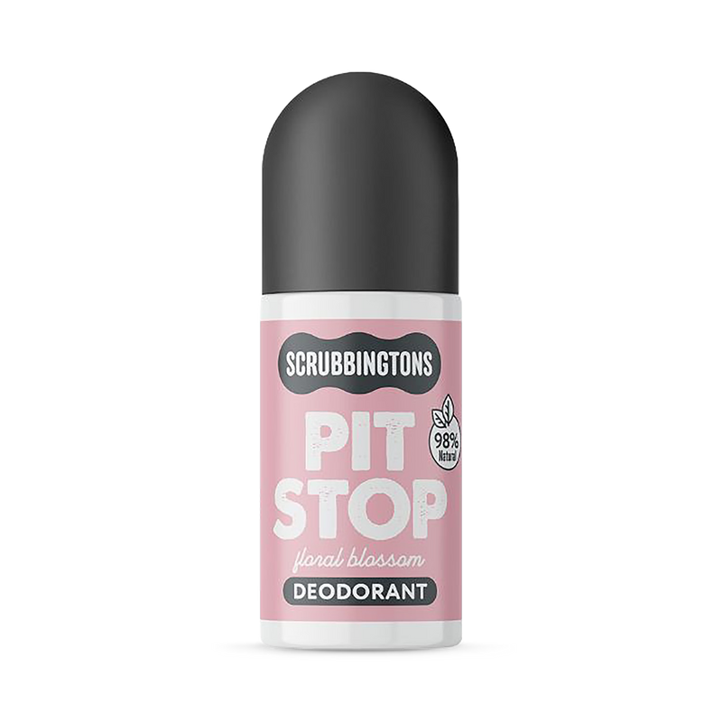 Scrubbingtons Pit Stop roll on deodorant floral blossom 75ml, imported from the UK
