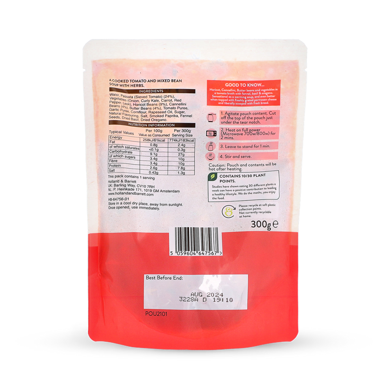 Holland & Barrett Tomato bean herb soup 300g, UK version