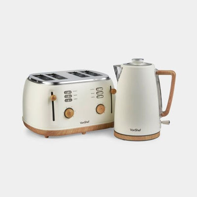 Superdrug Vonhaus Fika Cream & Wood 4 Slice Kettle & Toaster Set- Buy online at McGrocer