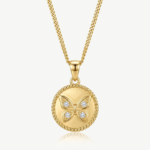 MUCHV butterfly coin necklace 18k gold 1.4cm - British product
