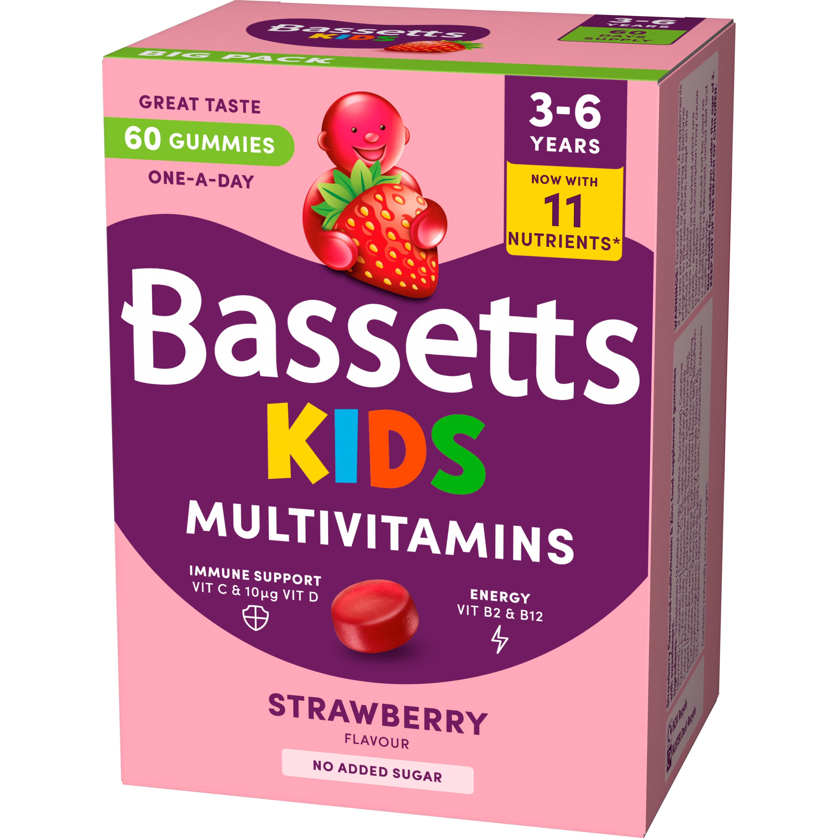 Bassetts strawberry multivitamin gummies 60 count, imported from the UK