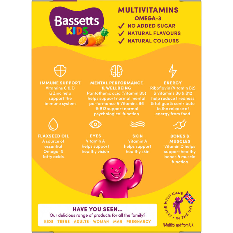 Bassetts Omega 3 tropical gummies 30 pack, imported from the UK