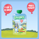 Goodies fruit pouches banana strawberry apple 4x100g, imported from the UK