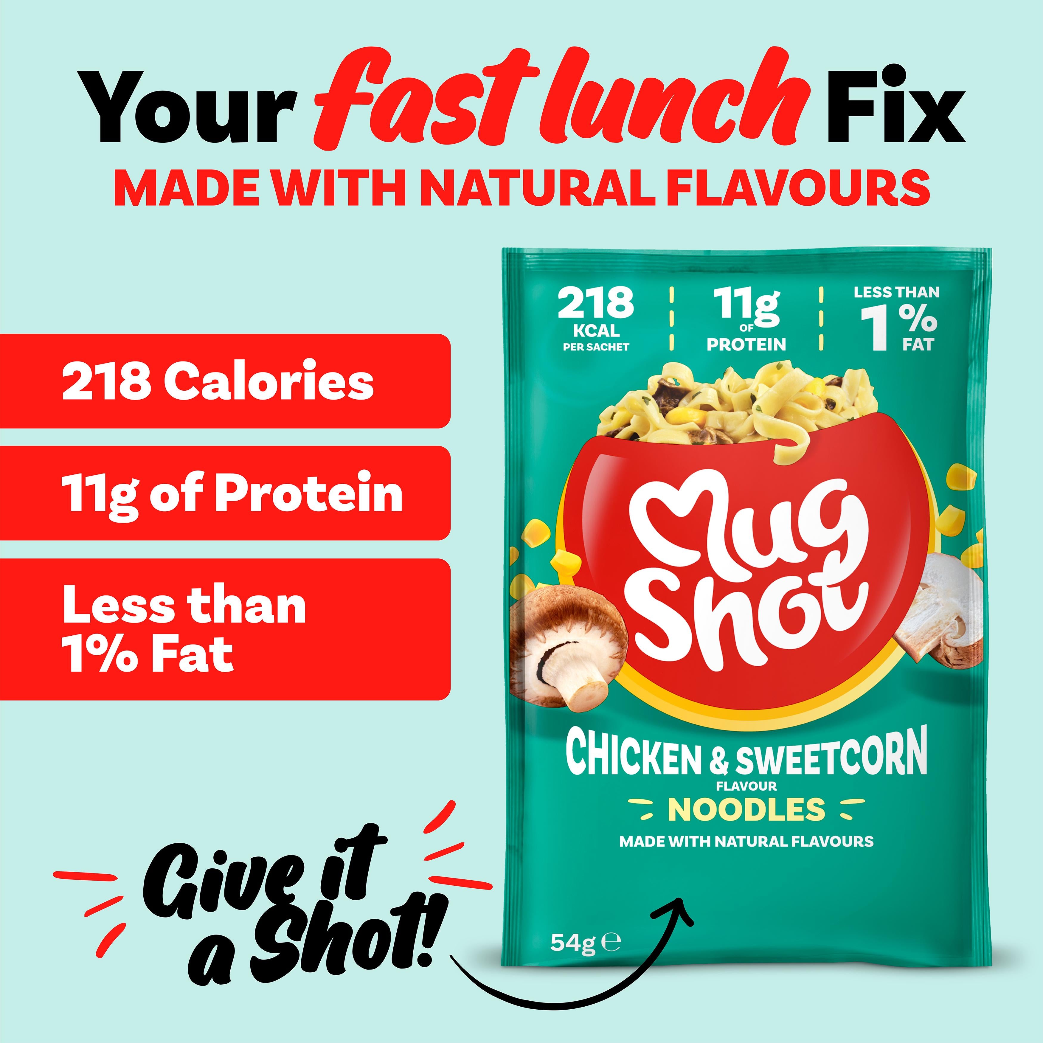 Mug Shot noodles chicken sweetcorn 54g (British brand)