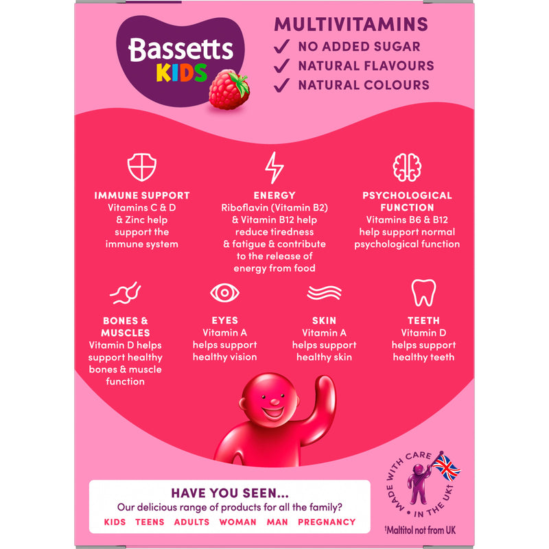 Bassetts kids multivitamin gummies raspberry flavour 30 count - British product