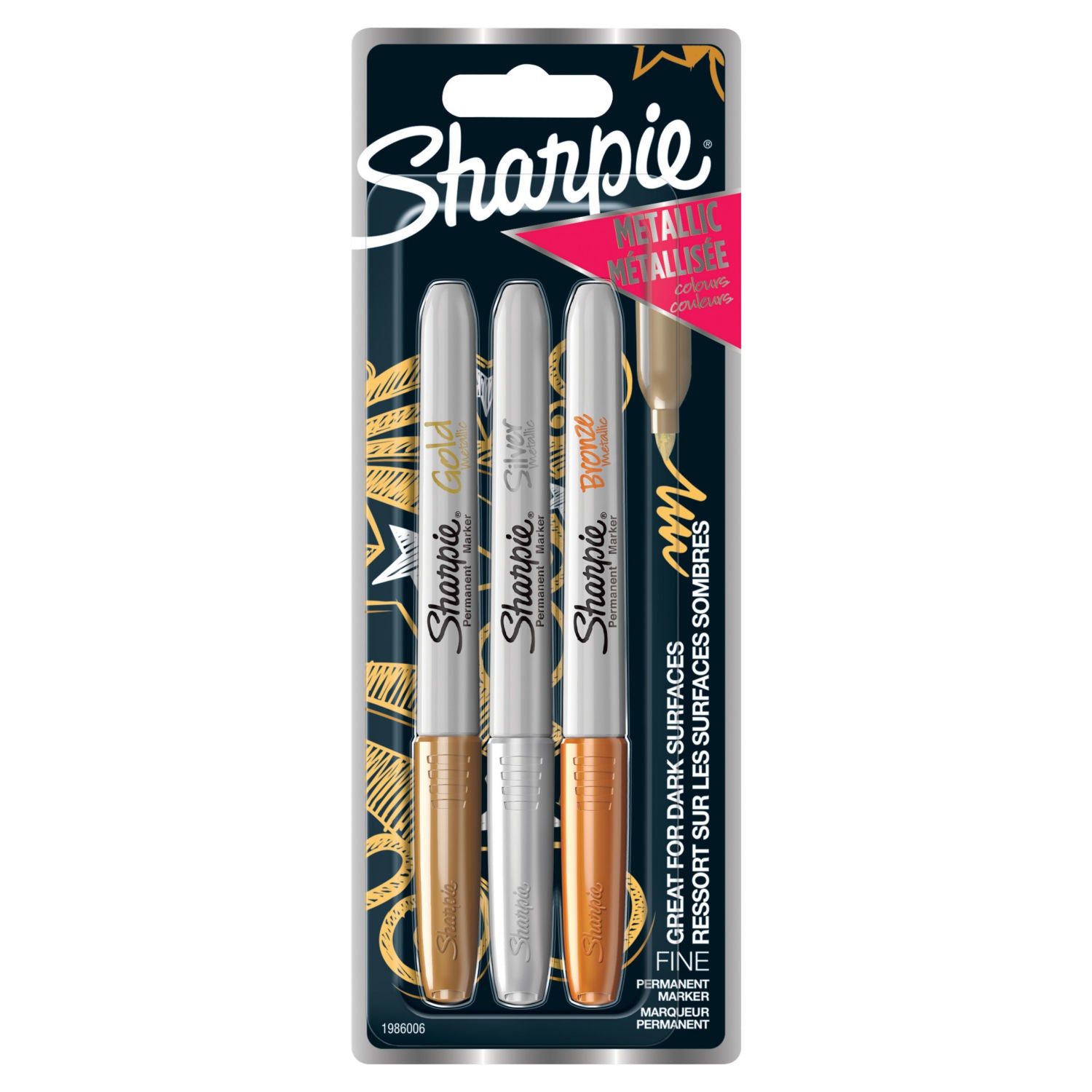 Sharpie Permanent Markers Metallic 3 Pack, UK version