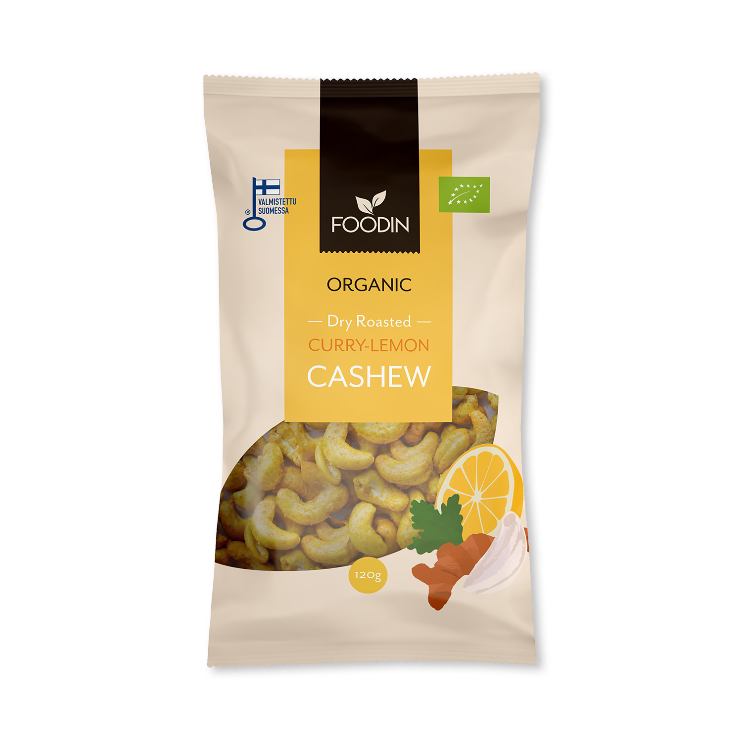 Organic curry-lemon cashew nuts 8x120g - British product