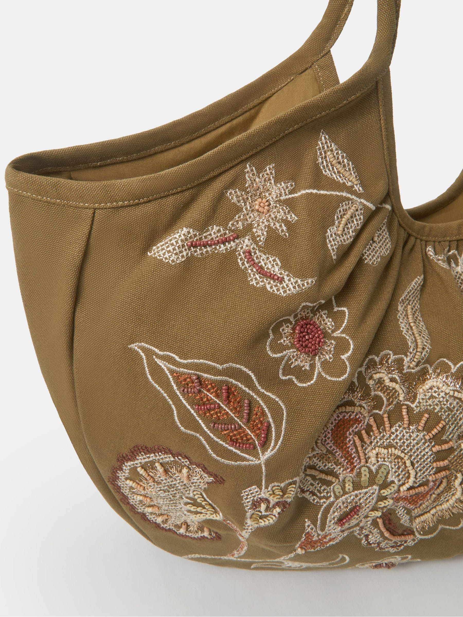 Accessorize green oversized floral embroidered shoulder bag (British brand)
