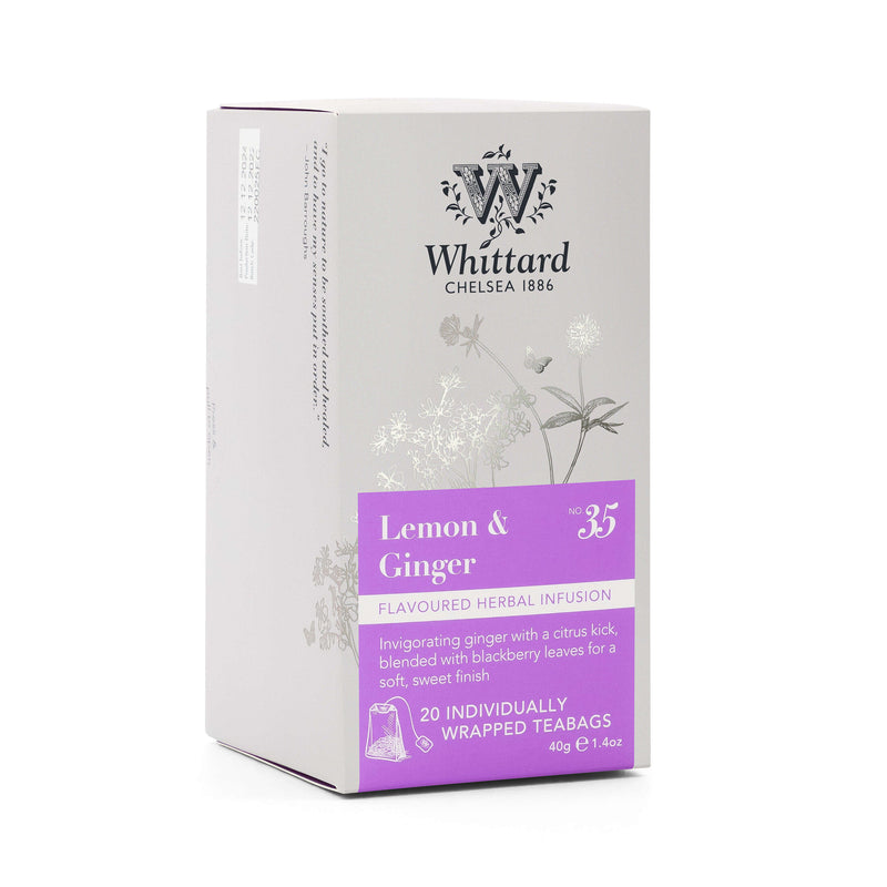 Whittard Lemon & Ginger infusion tea bags 20 count, imported from the UK