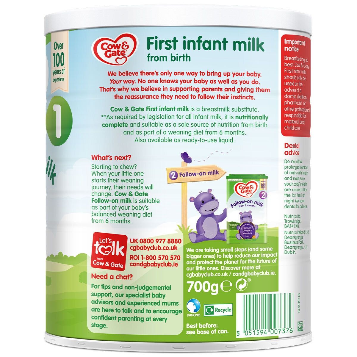 Cow & Gate 1 First Infant Milk Powder, 3 x 700g Baby Milk Costco UK