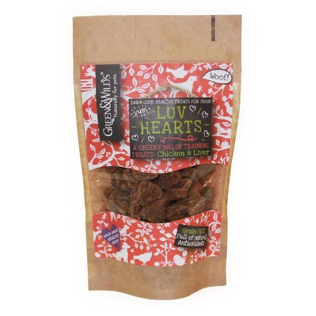 Green & Wild's Luv Hearts Chicken and Liver Grain Free Training Dog Treats   100g