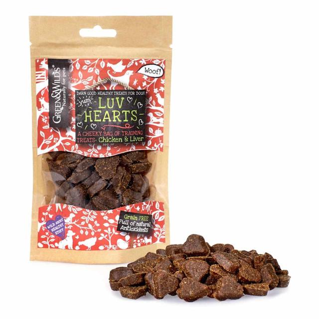 Green & Wild's Luv Hearts Chicken and Liver Grain Free Training Dog Treats   100g