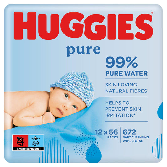 Huggies Pure Sensitive Newborn Wet Baby Wipes, 99% Water - 12 Packs (12 x 56 Wipes) baby wipes Sainsburys   