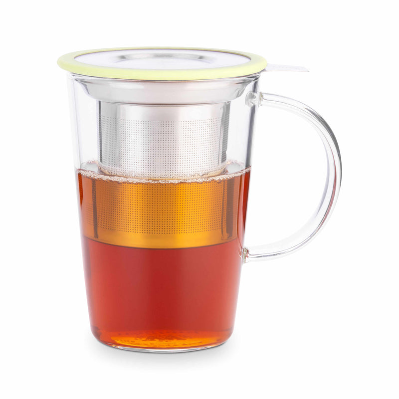 Glass tea infuser mug with pistachio lid, 400ml, UK version