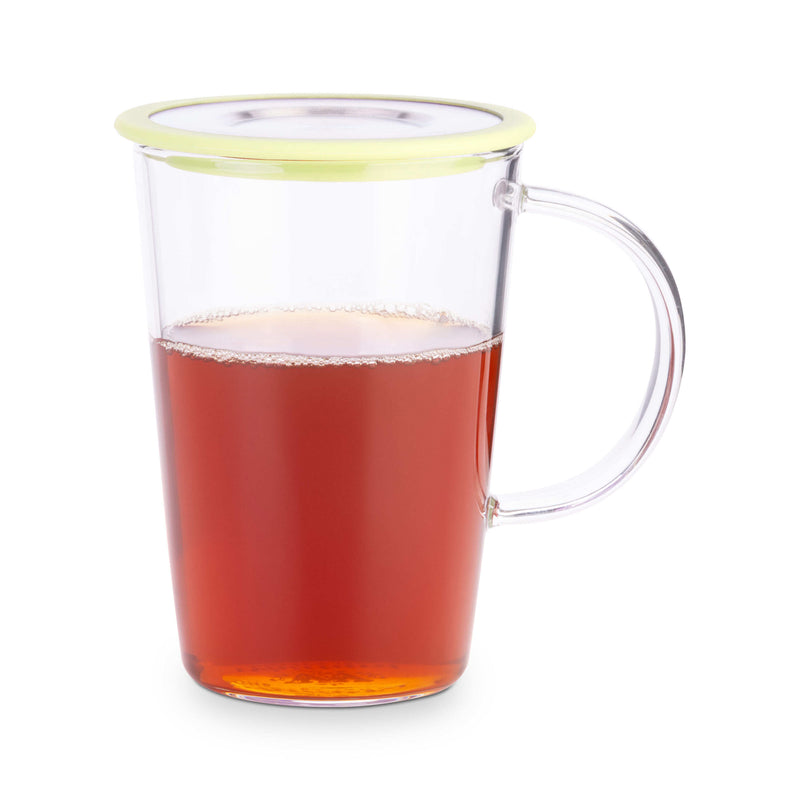 Glass tea infuser mug with pistachio lid, 400ml, UK version