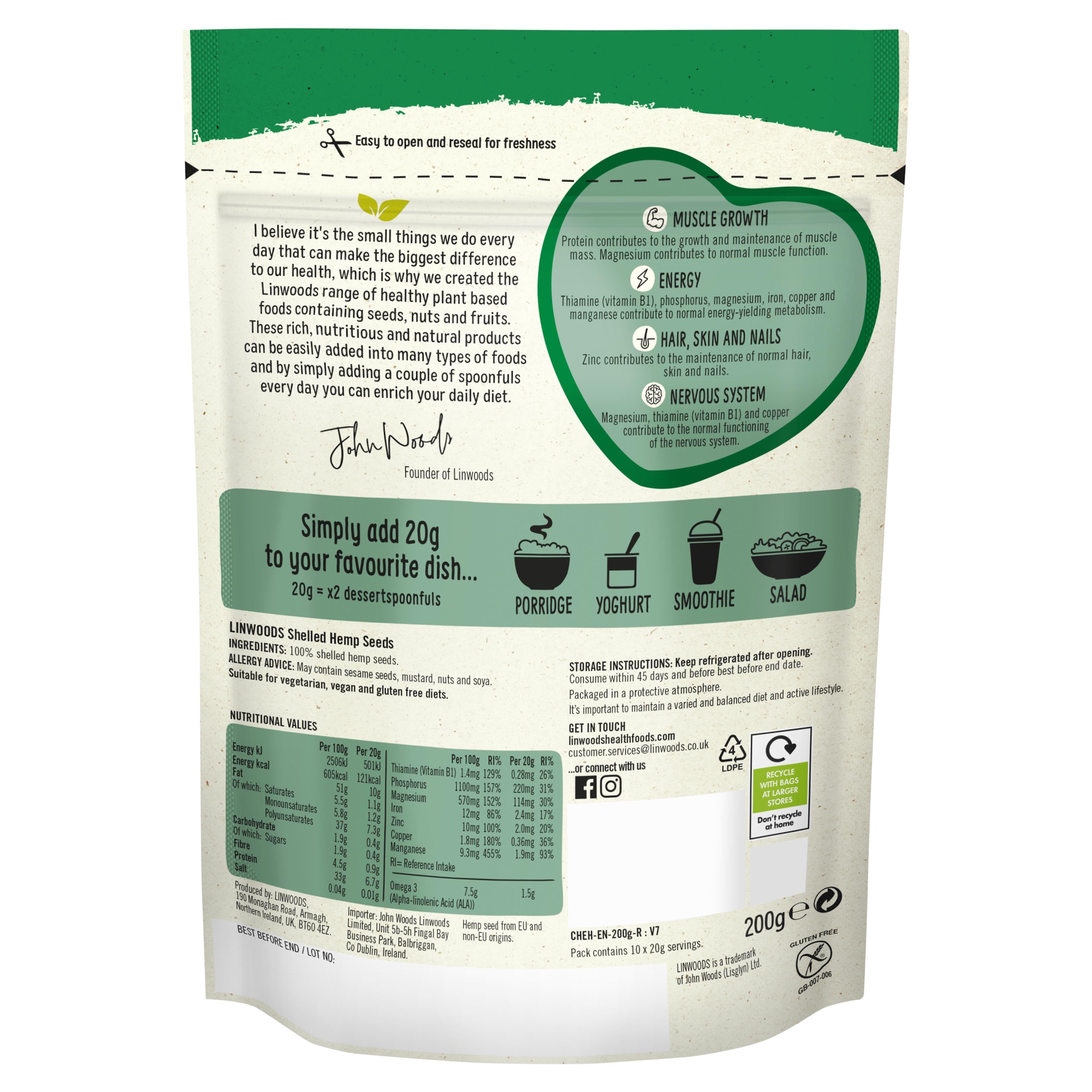 Linwoods shelled hemp seeds 200g - British product