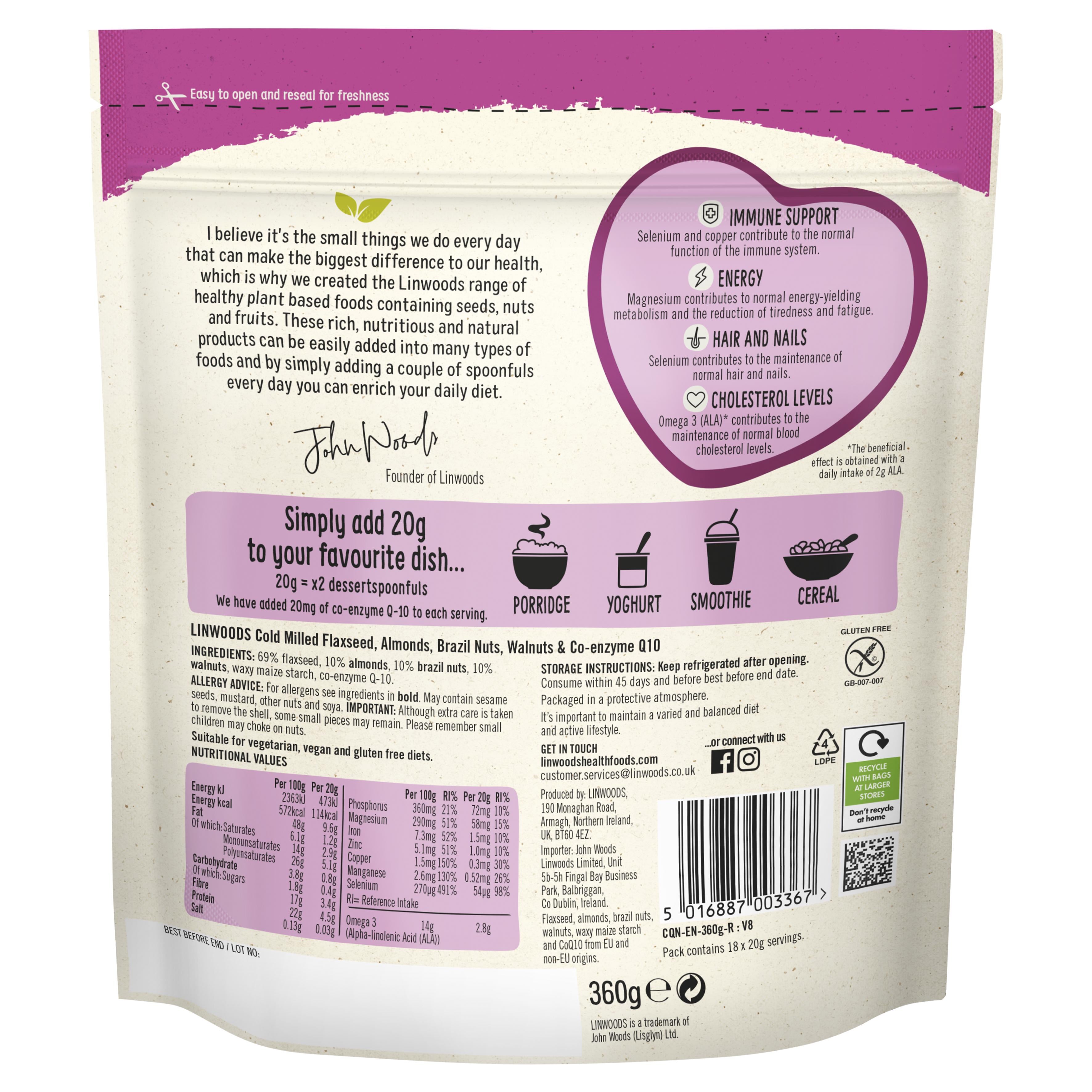 Linwoods milled flaxseed nut mix 360g - British product