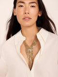 Mint Velvet gold statement fringe drop necklace, UK version