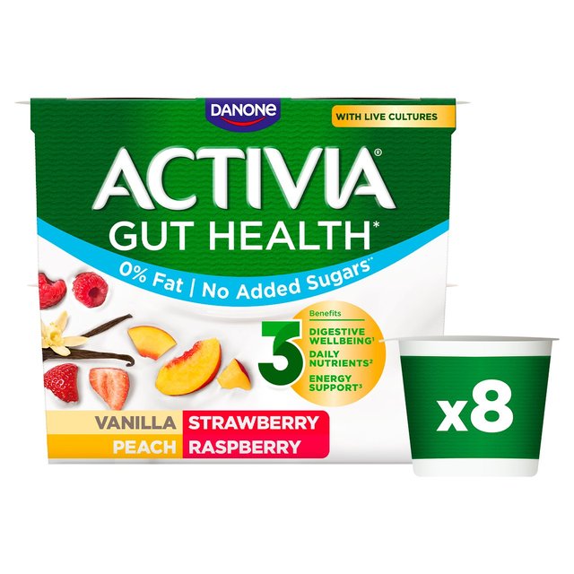 Activia Strawberry Vanilla Peach & Raspberry No Added Sugar Fat Free   8 x 115g GOODS M&S   